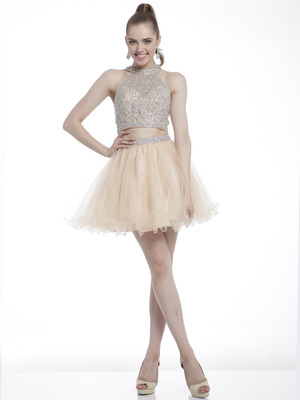 C8804 Two-Piece Short Homecoming Dress, Gold