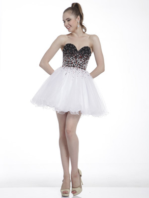 C8805 Black White Sweetheart Homecoming Dress, Black White