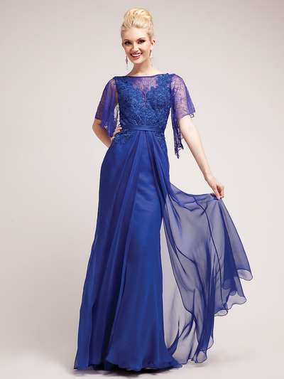 C8852 Sparkling Flutter Sleeve Mother of the Bride Dress - Royal, Front View Medium