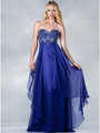 C9182 Beaded Chiffon Prom Dress - Royal, Front View Thumbnail