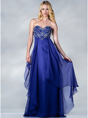 C9182 Beaded Chiffon Prom Dress, Royal