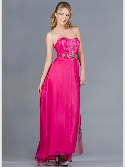 C9183 Fuschia Feathers Prom Dress - Fuschia, Front View Medium