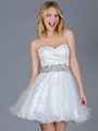 C9185 Sequin and Gem-Waist Party Dress - Off White, Front View Thumbnail