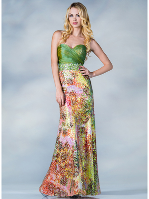 C9199 Green and Print Prom Dress, Green