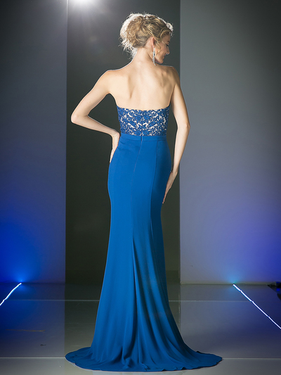 CD-1587 Strapless Sweetheart Long Evening Dress - Royal, Back View Medium