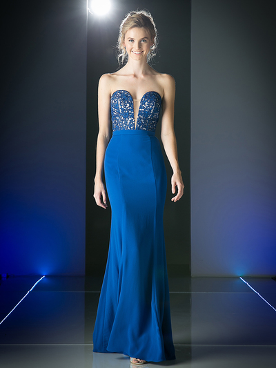 CD-1587 Strapless Sweetheart Long Evening Dress - Royal, Front View Medium