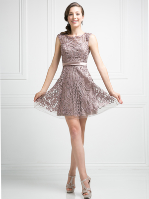 CD-1730 Sleeveless Lace Overlay Cocktail Dress , Mocha