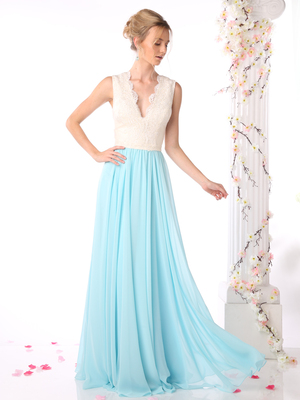 CD-1965 Sleeveless V-Neck Bridesmaid Dress, Ivory Mint