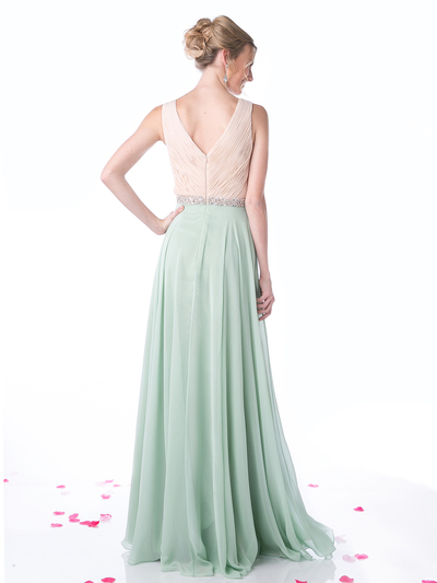 CD-1968 Sleeveless V-Neck Bridesmaid Dress - Champagne Mint, Back View Medium