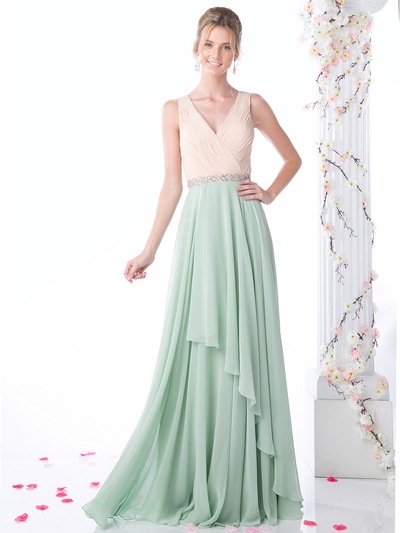 CD-1968 Sleeveless V-Neck Bridesmaid Dress - Champagne Mint, Front View Medium