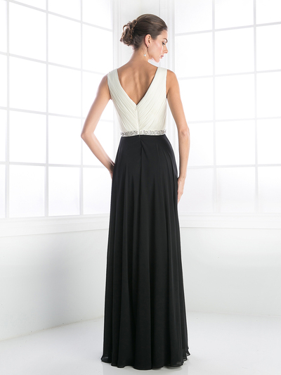 CD-1968 Sleeveless V-Neck Bridesmaid Dress - Ivory Black, Back View Medium