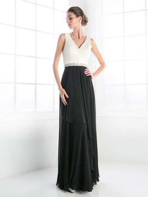 CD-1968 Sleeveless V-Neck Bridesmaid Dress, Ivory Black