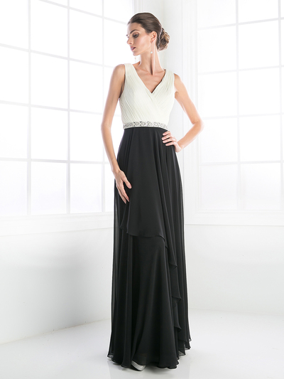 CD-1968 Sleeveless V-Neck Bridesmaid Dress - Ivory Black, Front View Medium