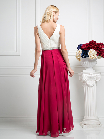 CD-1968 Sleeveless V-Neck Bridesmaid Dress - Ivory Fuchsia, Back View Medium