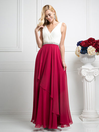 CD-1968 Sleeveless V-Neck Bridesmaid Dress - Ivory Fuchsia, Front View Medium