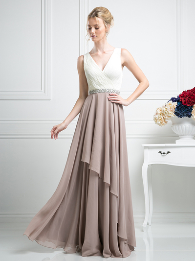 CD-1968 Sleeveless V-Neck Bridesmaid Dress - Ivory Mocha, Front View Medium