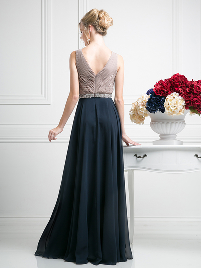 CD-1968 Sleeveless V-Neck Bridesmaid Dress - Mocha Navy, Back View Medium