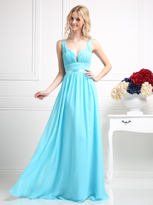 CD-1972 Sleeveless Bridesmaid Dress with Empire Waist, Aqua