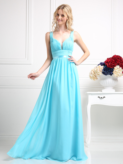 CD-1972 Sleeveless Bridesmaid Dress with Empire Waist - Aqua, Front View Medium