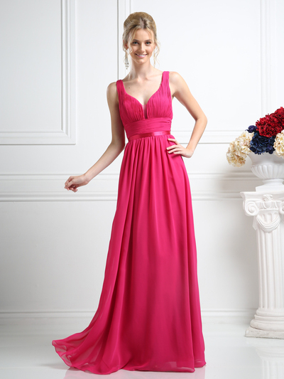 CD-1972 Sleeveless Bridesmaid Dress with Empire Waist - Fuchsia, Front View Medium