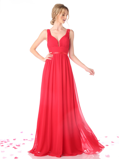 CD-1972 Sleeveless Bridesmaid Dress with Empire Waist - Red, Front View Medium