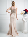 CD-35 Embellised Cap Sleeves Long Evening Dress - Cream, Back View Thumbnail