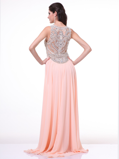 CD-52 Jeweled Bodice Evening Dress with Train - Peach, Back View Medium