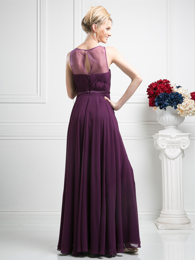 CD-7458 Illusion Sweetheart Evening Dress - Eggplant, Back View Medium