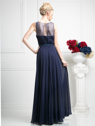CD-7458 Illusion Sweetheart Evening Dress - Navy, Back View Medium
