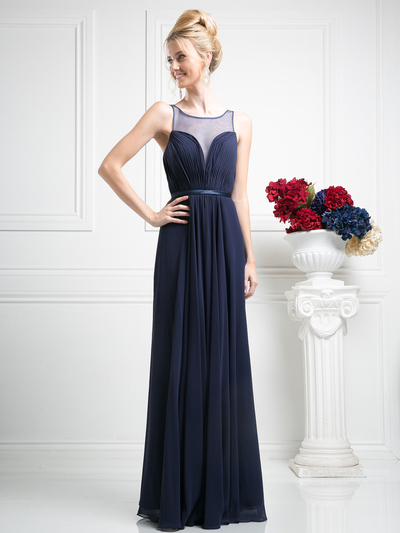 CD-7458 Illusion Sweetheart Evening Dress - Navy, Front View Medium