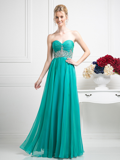 CD-7664 Strapless Sweetheart Embellised Evening Dress - Green, Front View Medium