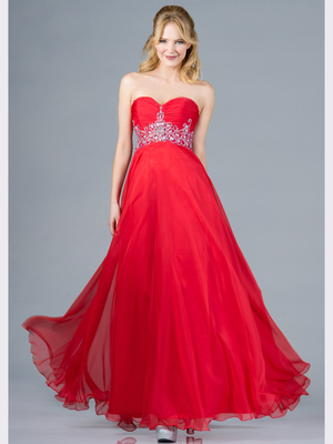 CD-7664 Strapless Sweetheart Embellised Evening Dress, Red
