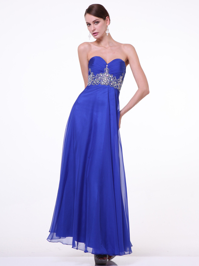CD-7664 Strapless Sweetheart Embellised Evening Dress - Royal, Front View Medium