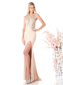 CD-82409 High Neck Sheer Prom Evening Dress - Nude, Front View Thumbnail