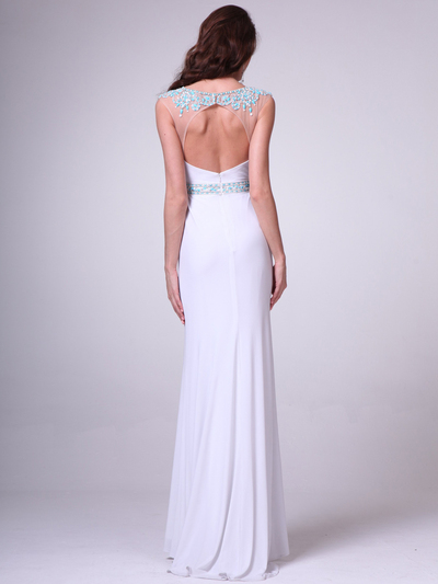 CD-8746 Sleeveless Illusion  Embellished Evening Dress - White, Back View Medium