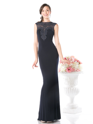 CD-8908 Sleeveless Beaded Top Evening Dress , Navy