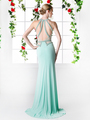 CD-8929 Halter Top Evening Dress with Cut Outs - Mint, Back View Thumbnail
