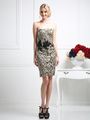 CD-8931 Strapless Cocktail Dress with Rosette Applique Design - Black, Front View Thumbnail