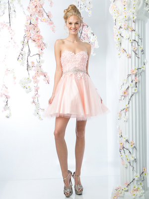 CD-974 Strapless Sweetheart Short Prom Dress, Blush