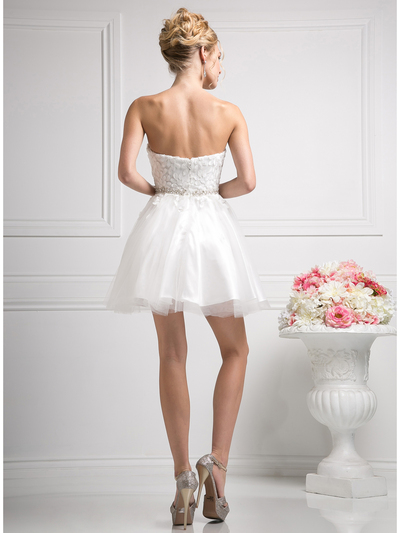 CD-974 Strapless Sweetheart Short Prom Dress - Ivory, Back View Medium