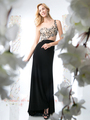 CD-977 Illusion Flora Evening Dress with Side Cutout - Black Nude, Front View Thumbnail