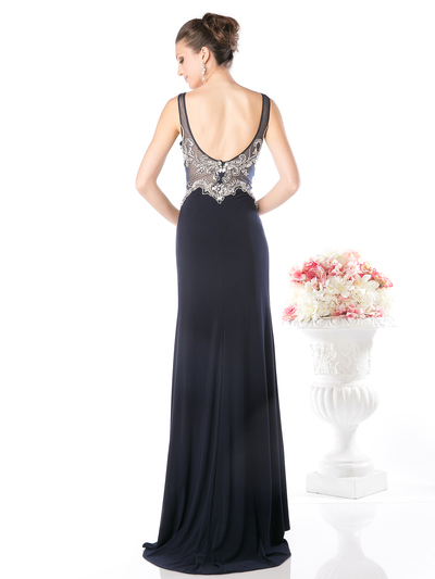 CD-978 Sleeveless V-Neck Embellished Evening Dress  - Navy, Back View Medium