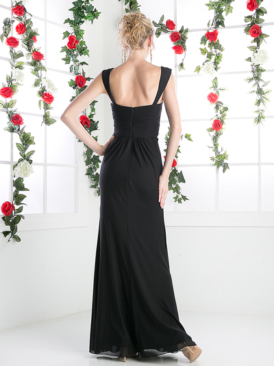 CD-C7457 Wide Shoulder Strap Sweetheart Evening Dress - Black, Back View Medium