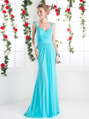 CD-C7457 Wide Shoulder Strap Sweetheart Evening Dress, Sky Blue