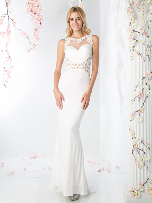 CD-CD485 Halter Front V Back Bridal Dress with Court Train, Off White