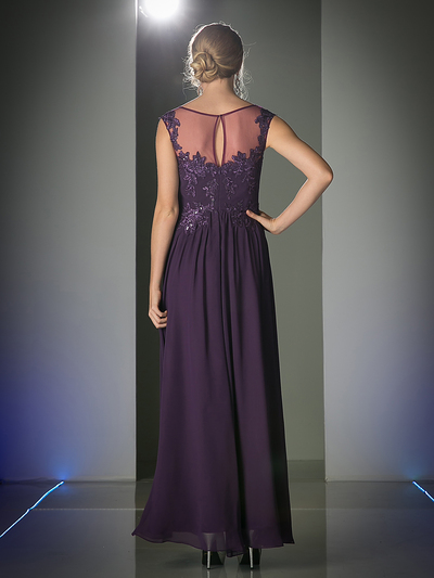 CD-CF005 Illusion Scope Neck Evening Dress - Eggplant, Back View Medium