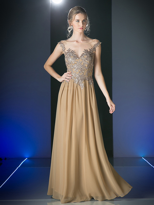 CD-CF005 Illusion Scope Neck Evening Dress, Khaki