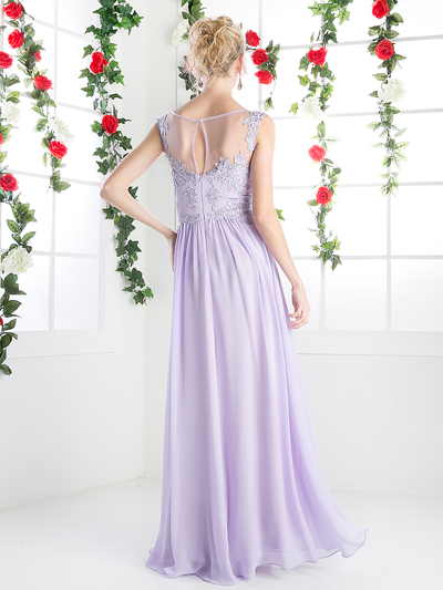 CD-CF005 Illusion Scope Neck Evening Dress - Lilac, Back View Medium