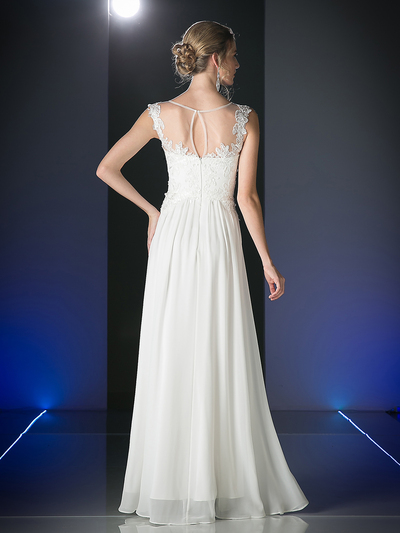 CD-CF005 Illusion Scope Neck Evening Dress - Off White, Back View Medium