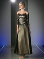 CD-CF013 Illusion Off Shoulder Evening Dress - Black, Front View Thumbnail